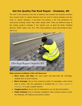 Quality Flat Roof Repair - Onalaska, WI