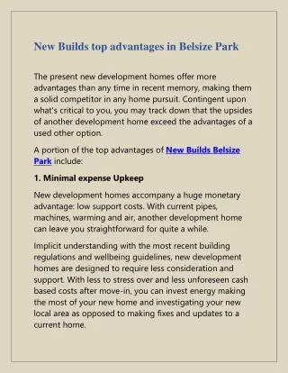 new builds top advantages in belsize park