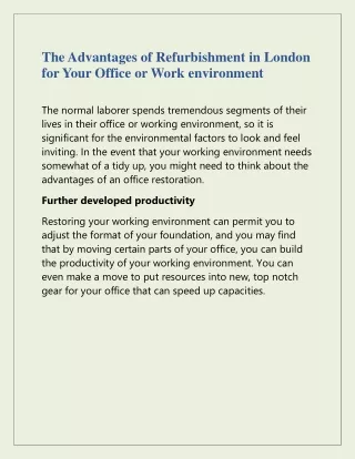 the advantages of refurbishment in london
