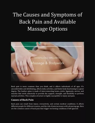 The Causes and Symptoms of Back Pain and Available Massage Options