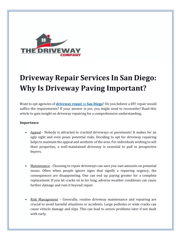 driveway repair services in san diego