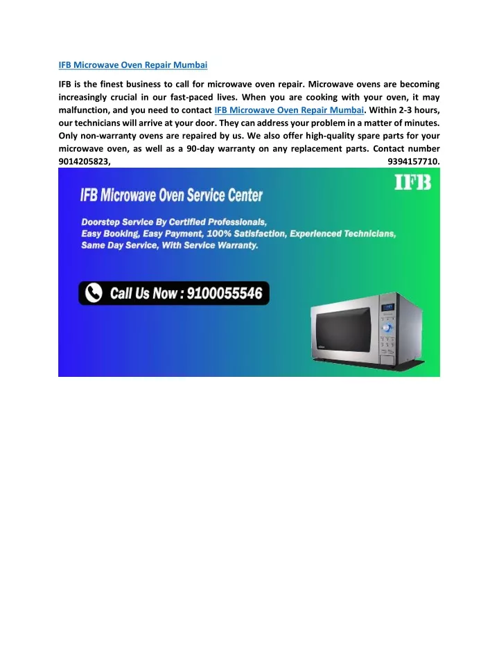 ifb microwave oven repair mumbai