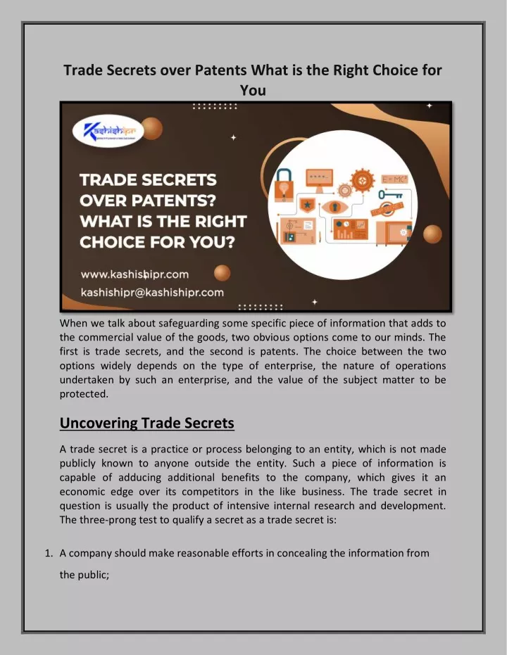 trade secrets over patents what is the right