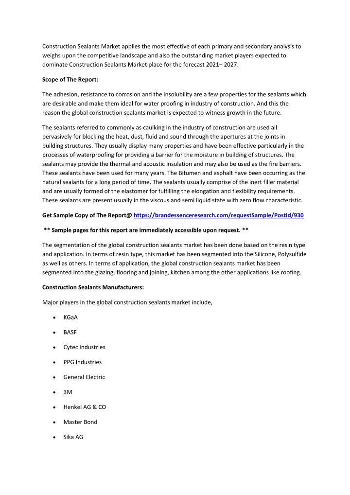 construction sealants market applies the most