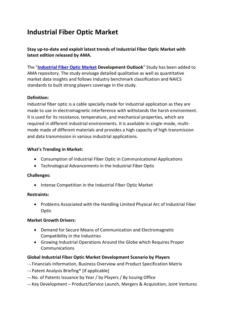 industrial fiber optic market