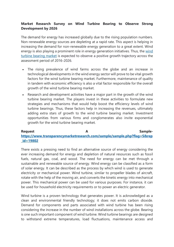 market research survey on wind turbine bearing