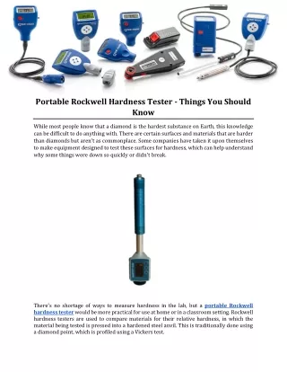 Portable Rockwell Hardness Tester Things You Should Know