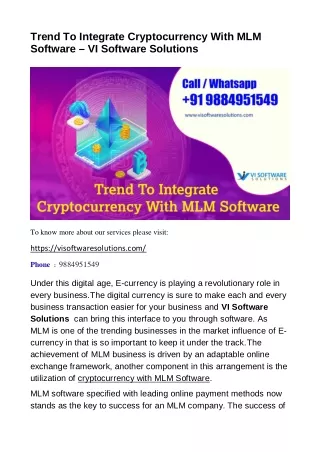 Trend To Integrate Cryptocurrency With MLM Software - VI Software Solutions