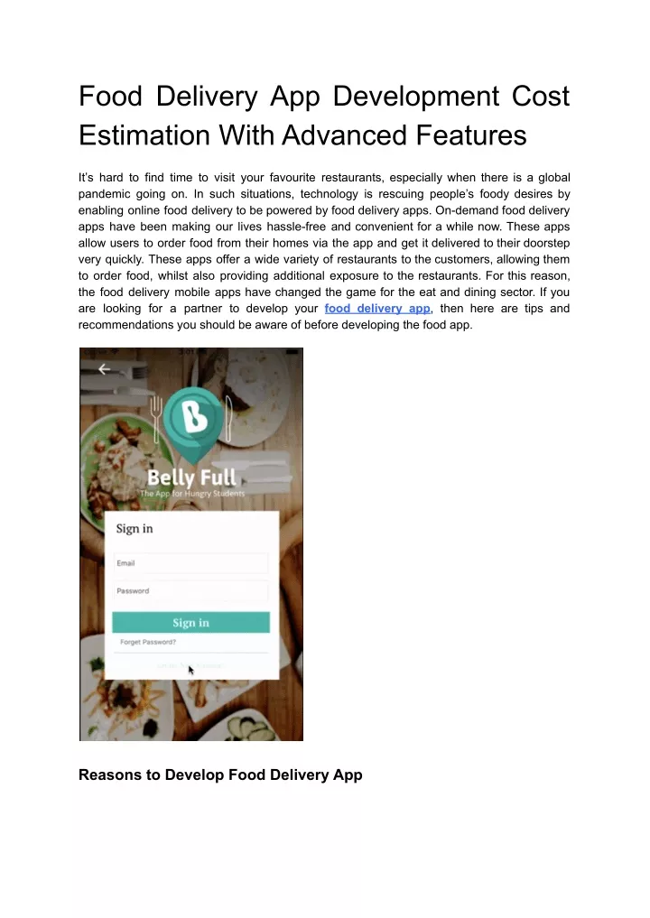 food delivery app development cost estimation