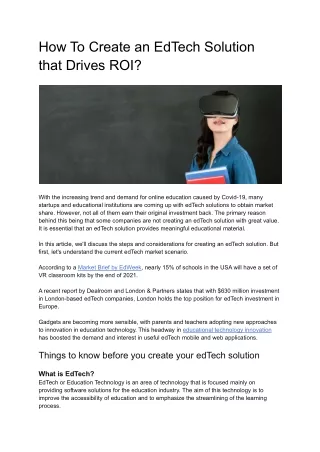 how to create an edtech solution that drives roi