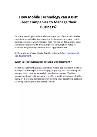 In What Ways Fleet Companies Can Utilize Mobile apps to Boost Up Business?