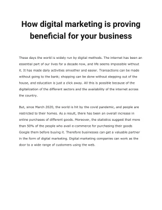 How digital marketing is proving beneficial for your business?