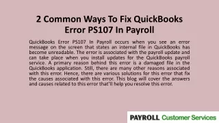 2 common ways to fix quickbooks error ps107 in payroll