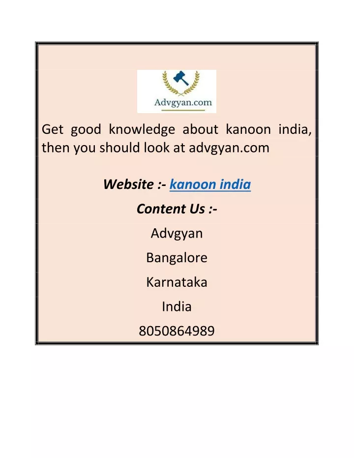 get good knowledge about kanoon india then