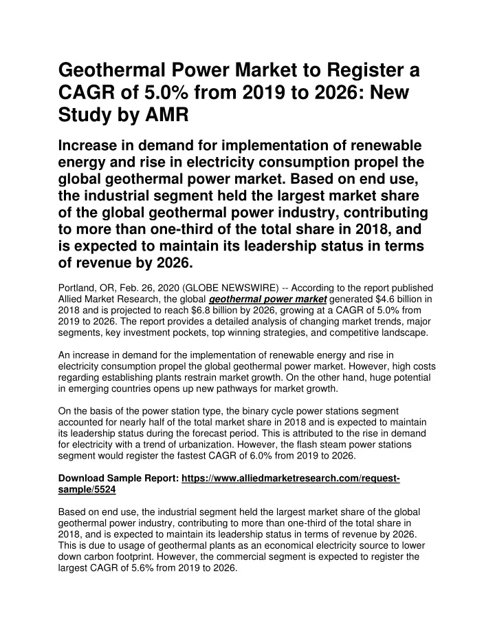 geothermal power market to register a cagr