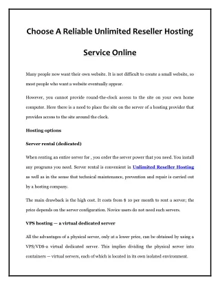 choose a reliable unlimited reseller hosting