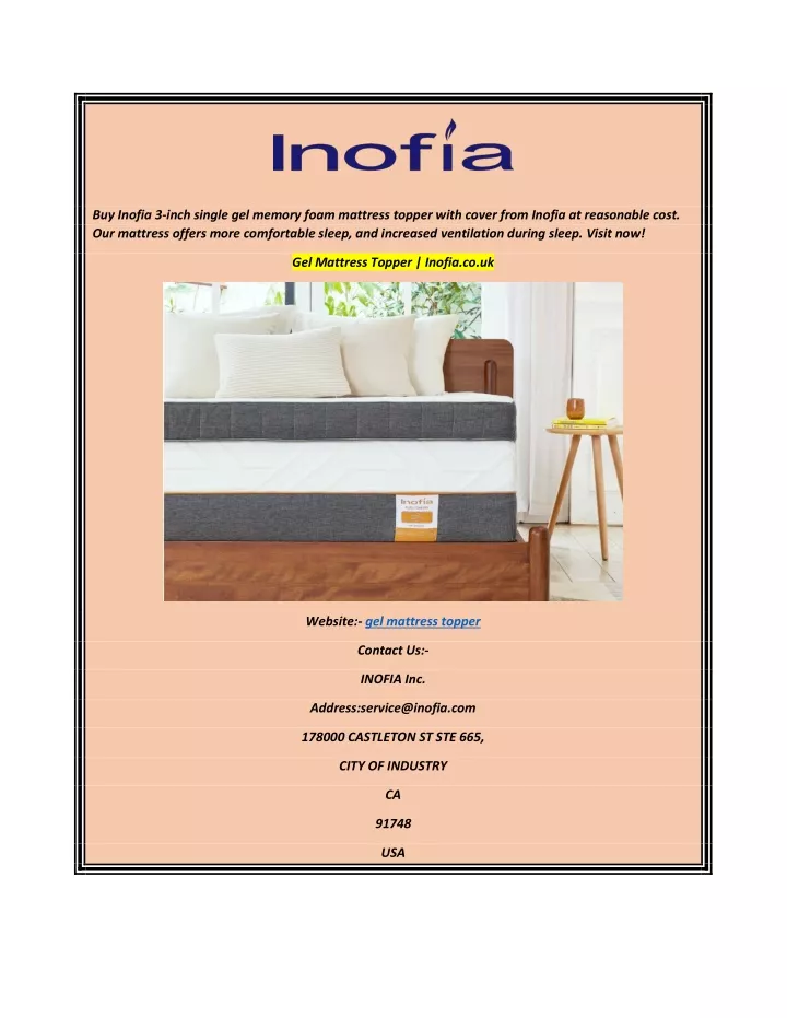 buy inofia 3 inch single gel memory foam mattress