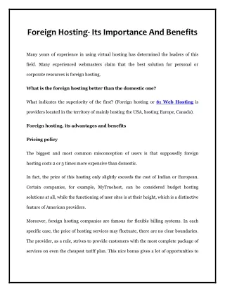 foreign hosting its importance and benefits