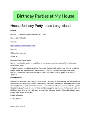 House Birthday Party Ideas Long Island