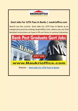 Govt Jobs For 12Th Pass In Banks | naukrioffice.com