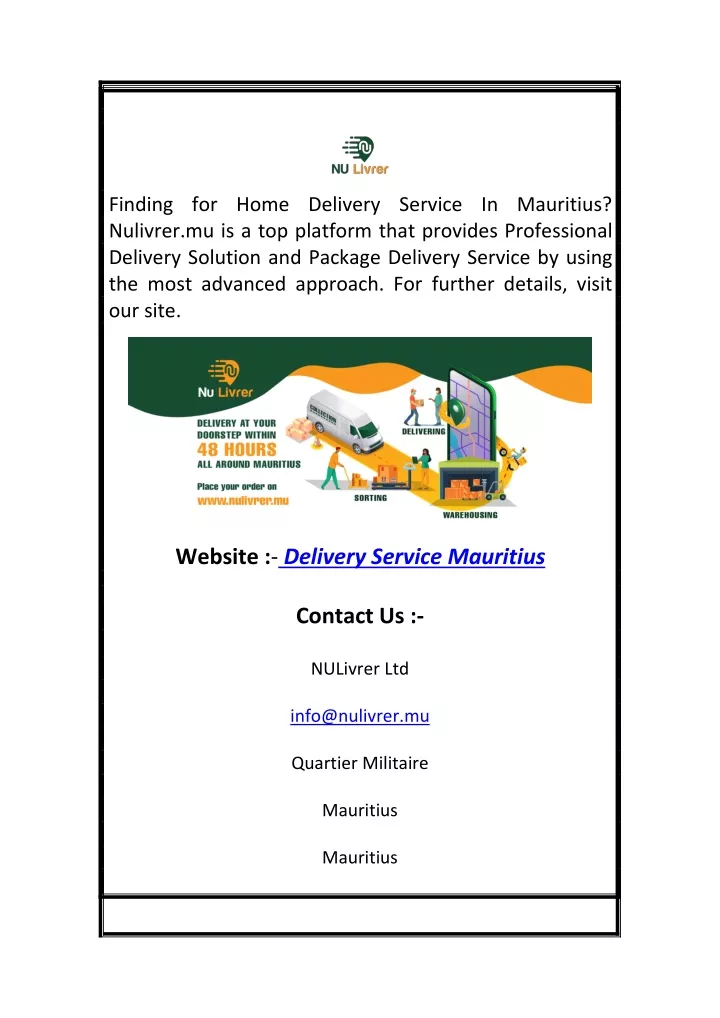 finding for home delivery service in mauritius