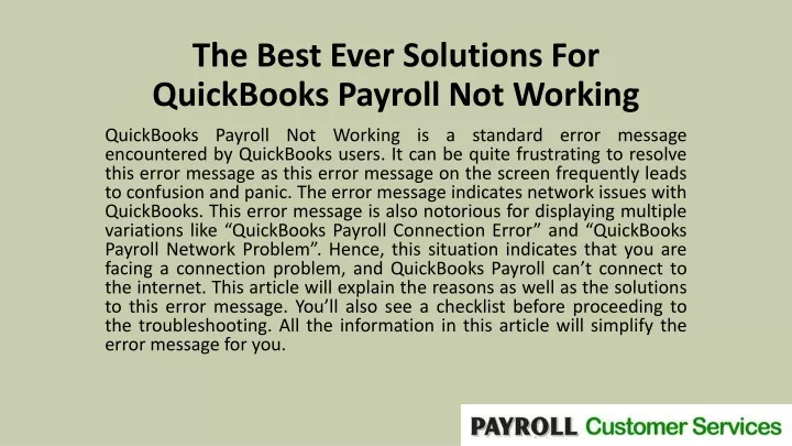 the best ever solutions for quickbooks payroll not working