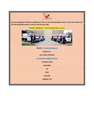 Plumber Melbourne Yourchoiceplumbers.com.au