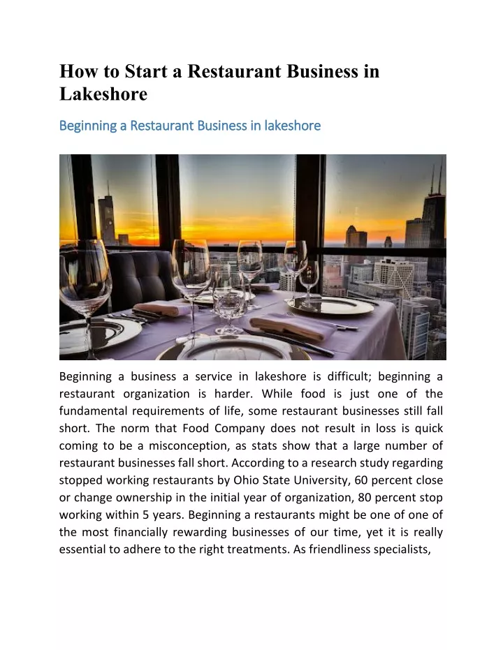 how to start a restaurant business in lakeshore