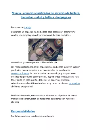Murcia - anuncios clasificados de servicios de belleza, bienestar - salud y belleza - bedpage.es 20 07 2021