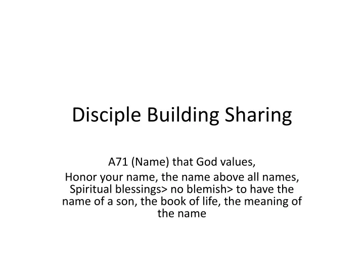 disciple building sharing