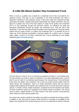 A Little Bit About Golden Visa Investment Fund