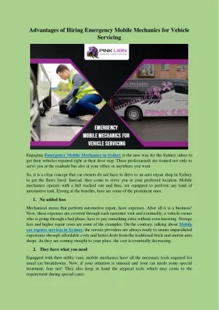 Advantages of Hiring Emergency Mobile Mechanics for Vehicle Servicing