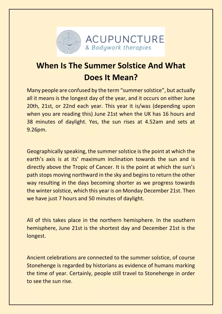 when is the summer solstice and what does it mean