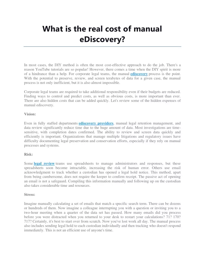 what is the real cost of manual ediscovery