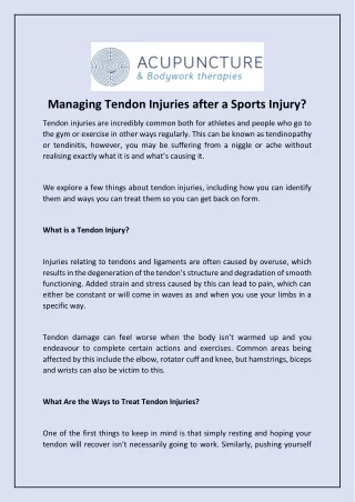managing tendon injuries after a sports injury