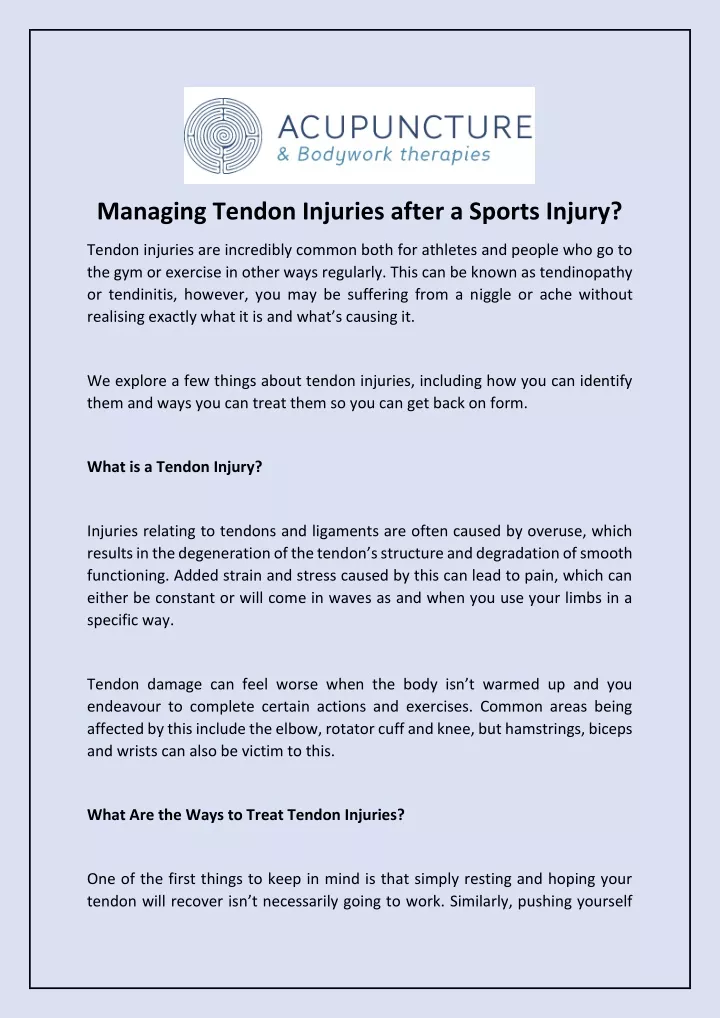 managing tendon injuries after a sports injury