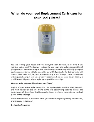 When do you need Replacement Cartridges for Your Pool Filters?