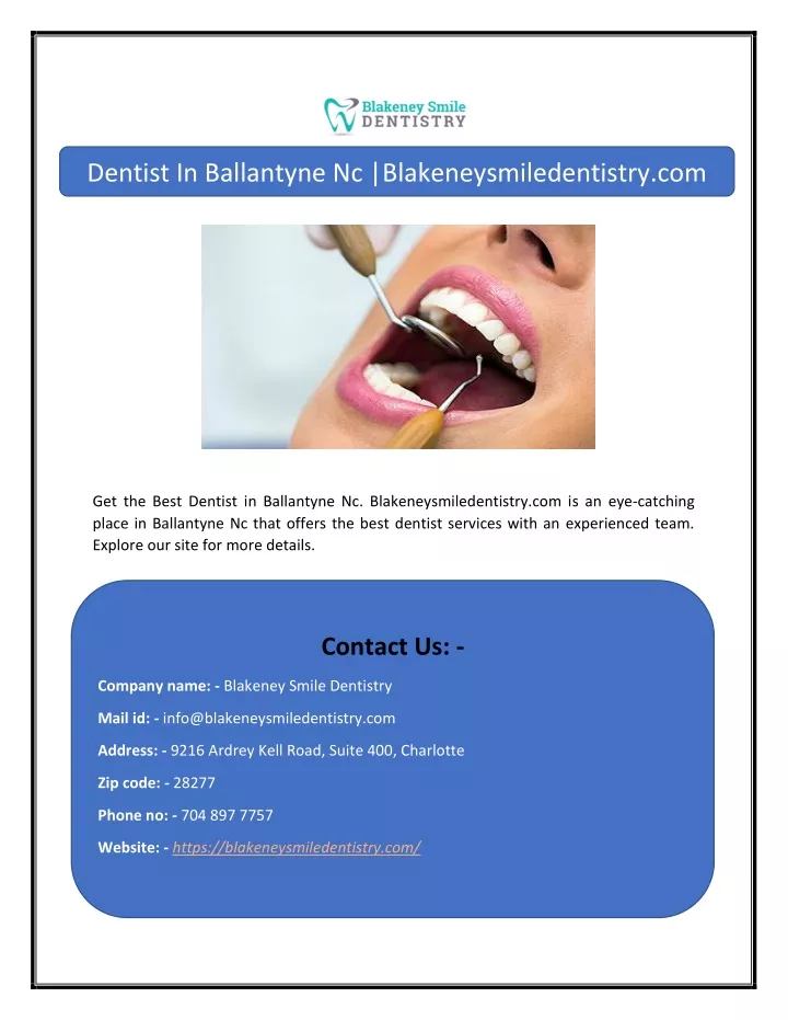 dentist in ballantyne nc blakeneysmiledentistry