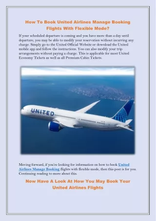How To Book United Airlines Manage Booking Flights With Flexible Mode
