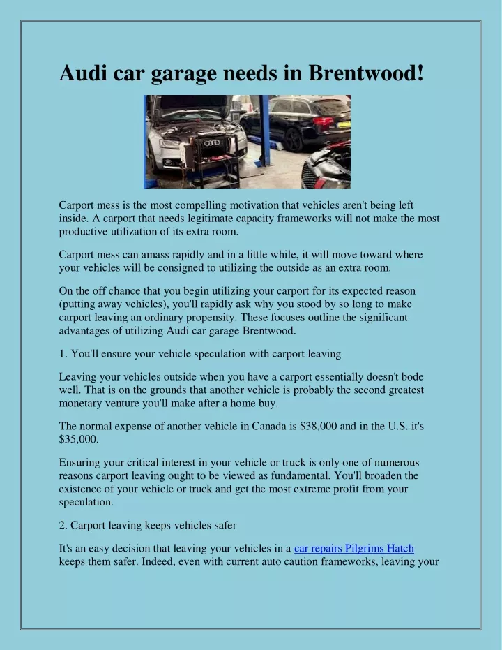 audi car garage needs in brentwood