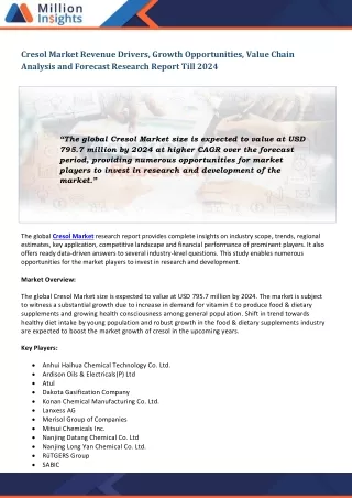 cresol market revenue drivers growth