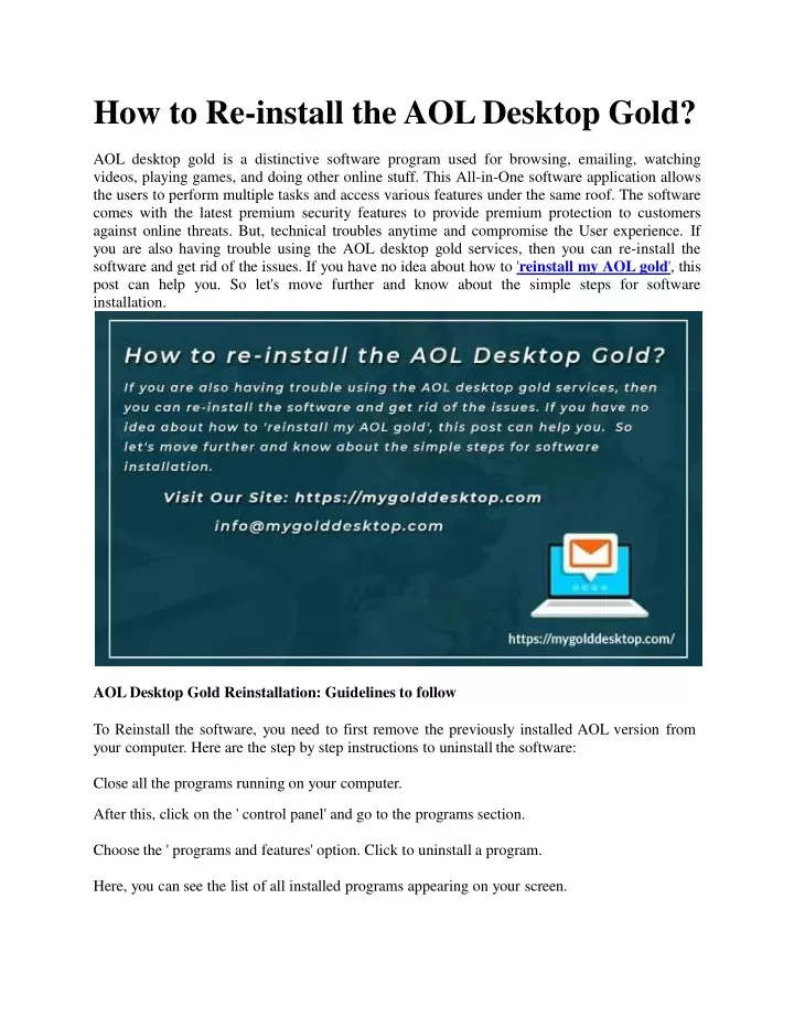 how to re install the aol desktop gold