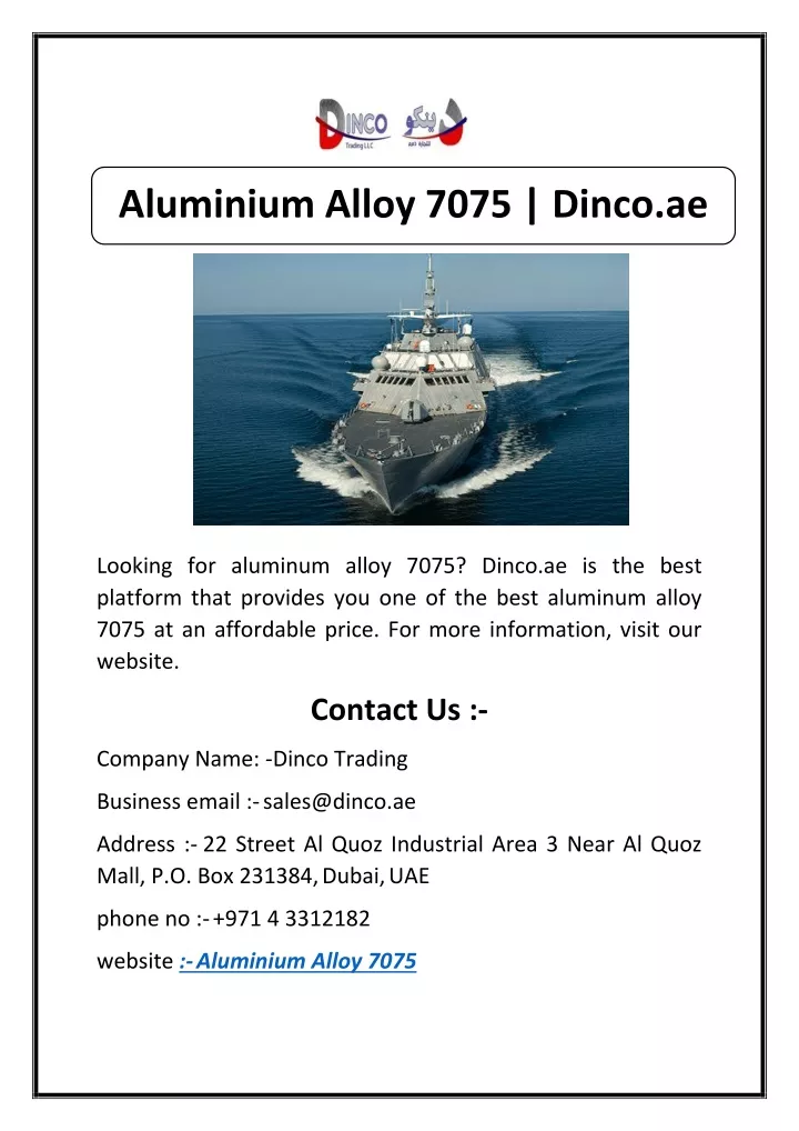 aluminium alloy 7075 dinco ae