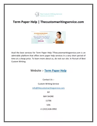 Term Paper Help | Thecustomwritingservice.com