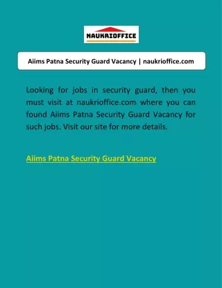 Aiims Patna Security Guard Vacancy | naukrioffice.com