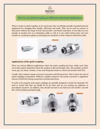 The Use of a Quick Coupling in Different Industrial Applications