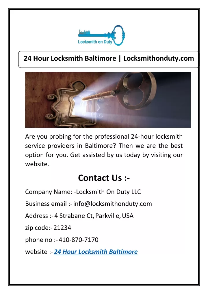 24 hour locksmith baltimore locksmithonduty com