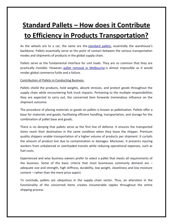 standard pallets how does it contribute