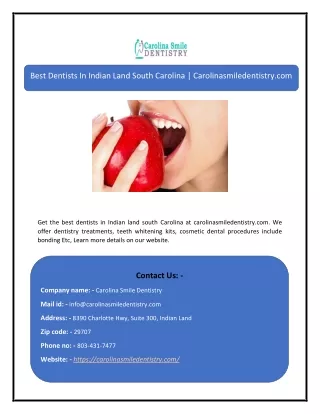 Best Dentists In Indian Land South Carolina | Carolinasmiledentistry.com