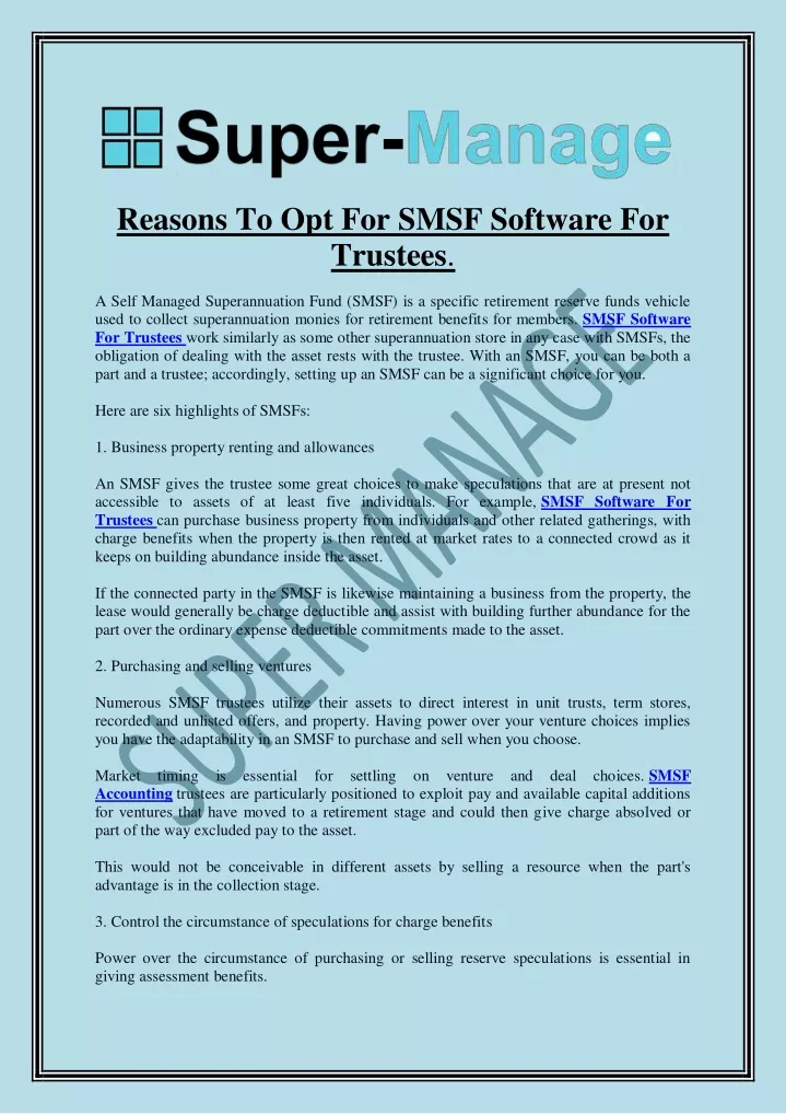 reasons to opt for smsf software for trustees